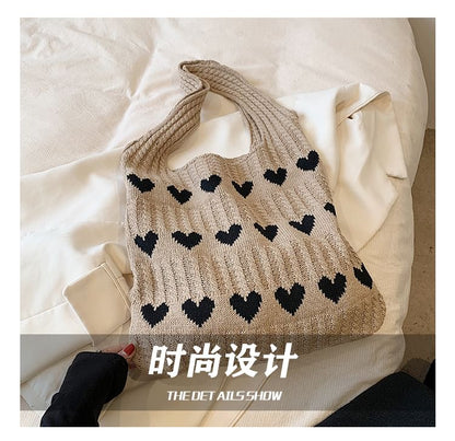 Heart Jacquard Knit Tote Bag