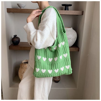 Heart Jacquard Knit Tote Bag