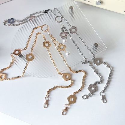 Floral Faux Pearl Alloy Phone Lanyard