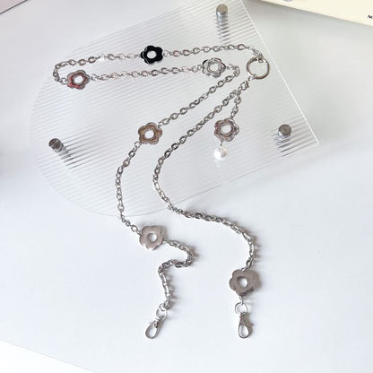 Floral Faux Pearl Alloy Phone Lanyard