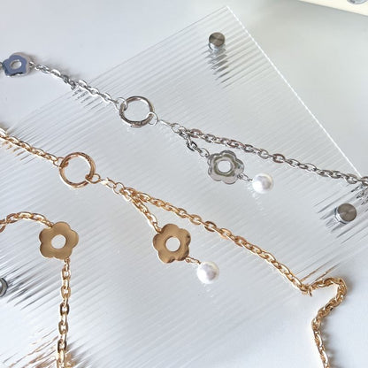 Floral Faux Pearl Alloy Phone Lanyard