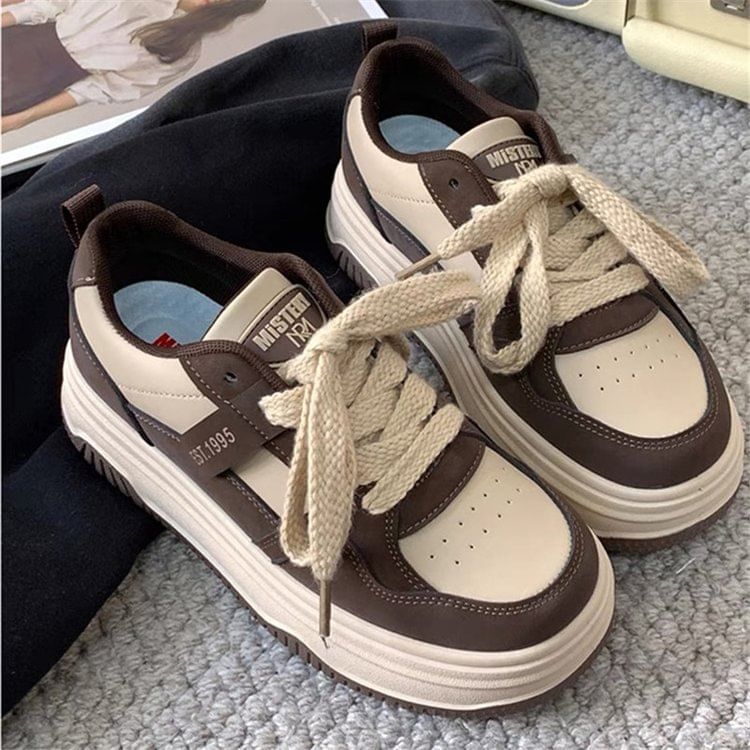 Two Tone Lettering Platform Sneakers