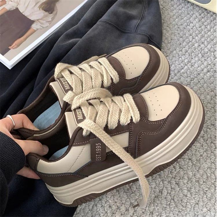 Two Tone Lettering Platform Sneakers