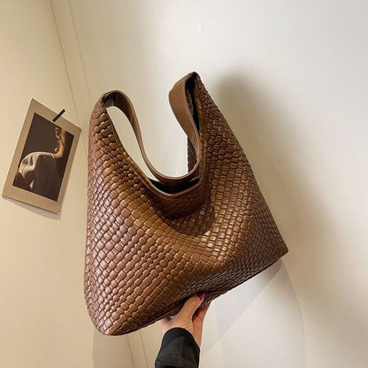 Faux Leather Woven Shoulder Bag