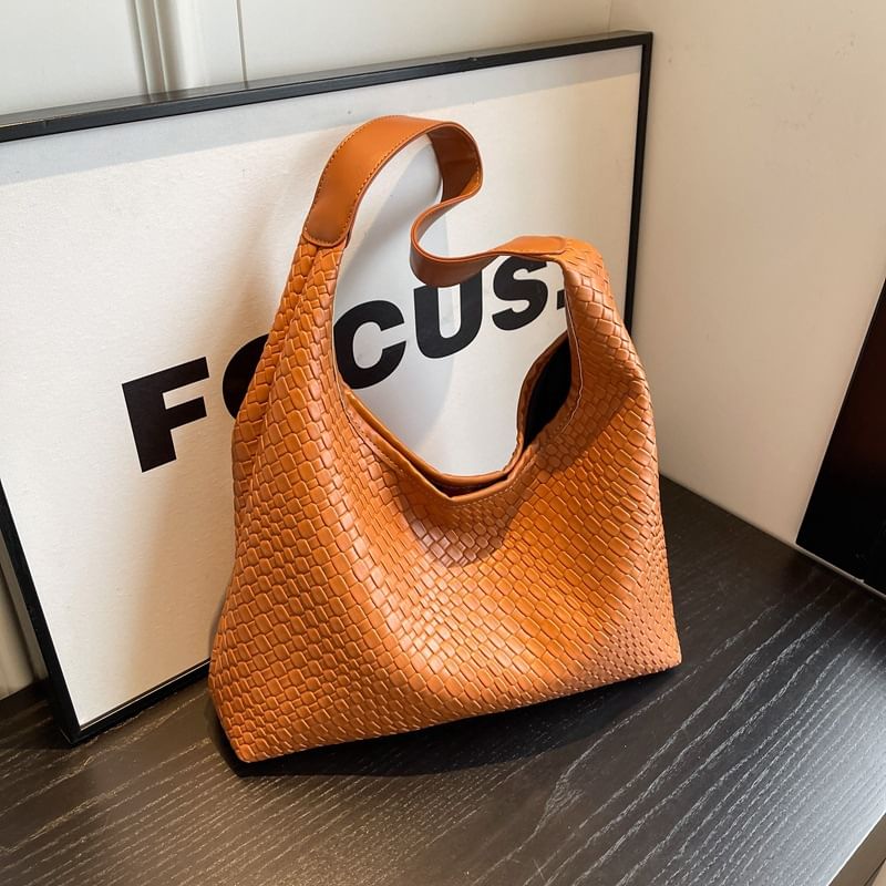 Faux Leather Woven Shoulder Bag