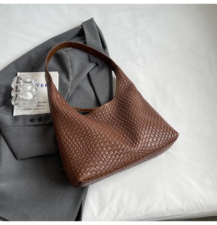 Faux Leather Woven Shoulder Bag