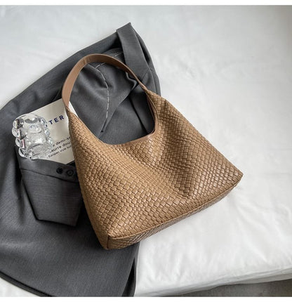 Faux Leather Woven Shoulder Bag