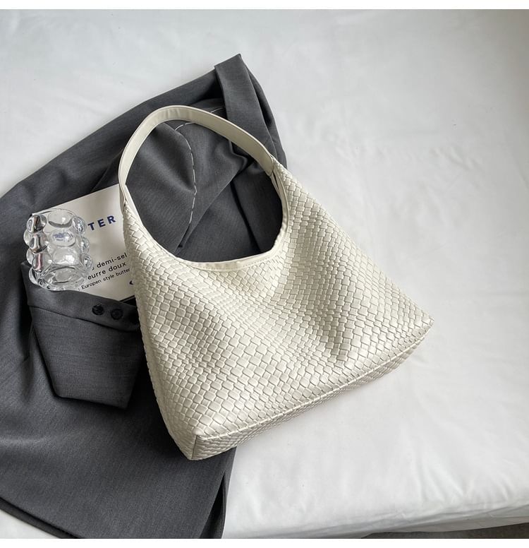 Faux Leather Woven Shoulder Bag