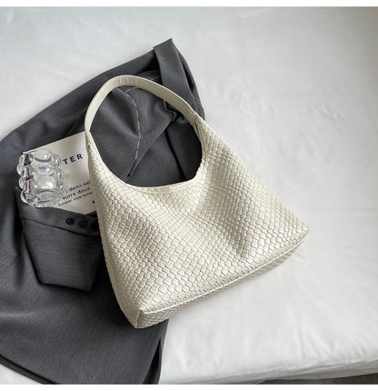 Faux Leather Woven Shoulder Bag