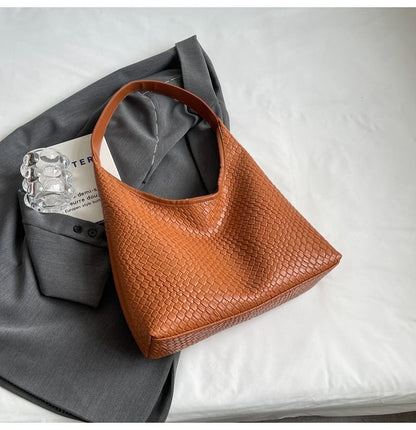 Faux Leather Woven Shoulder Bag