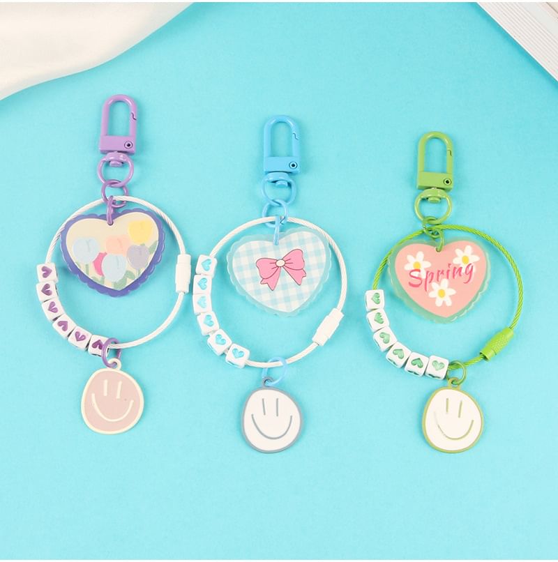 Heart Smiley Acrylic Bag Charm Keyring (Various Designs)