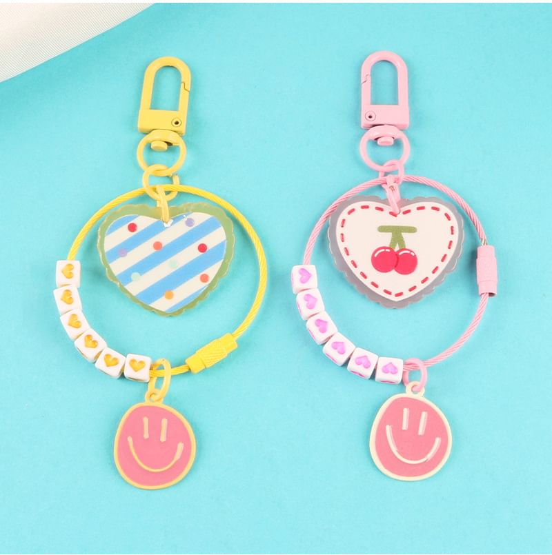 Heart Smiley Acrylic Bag Charm Keyring (Various Designs)