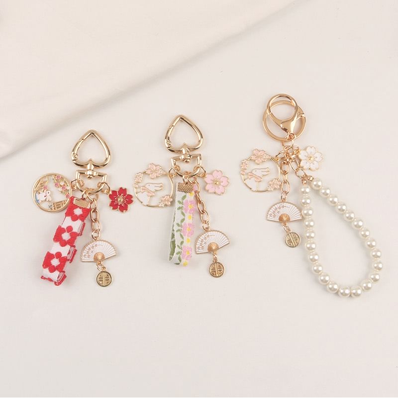 Rabbit Sakura Strap / Faux Pearl Bag Charm Keyring (Various Designs)