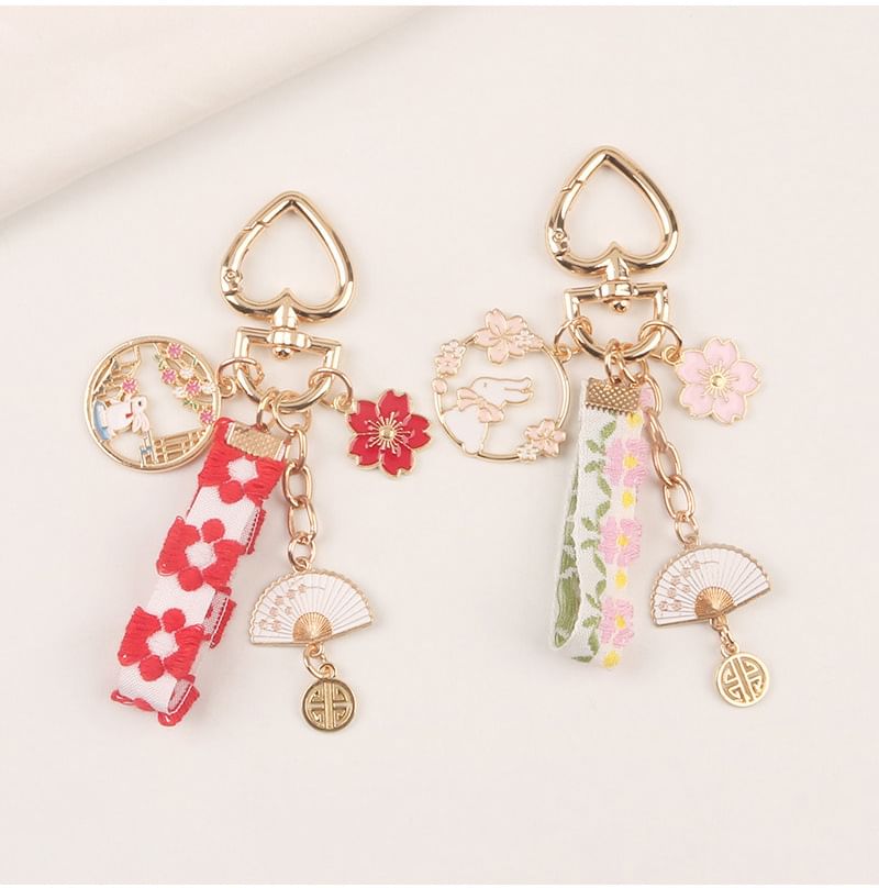 Rabbit Sakura Strap / Faux Pearl Bag Charm Keyring (Various Designs)