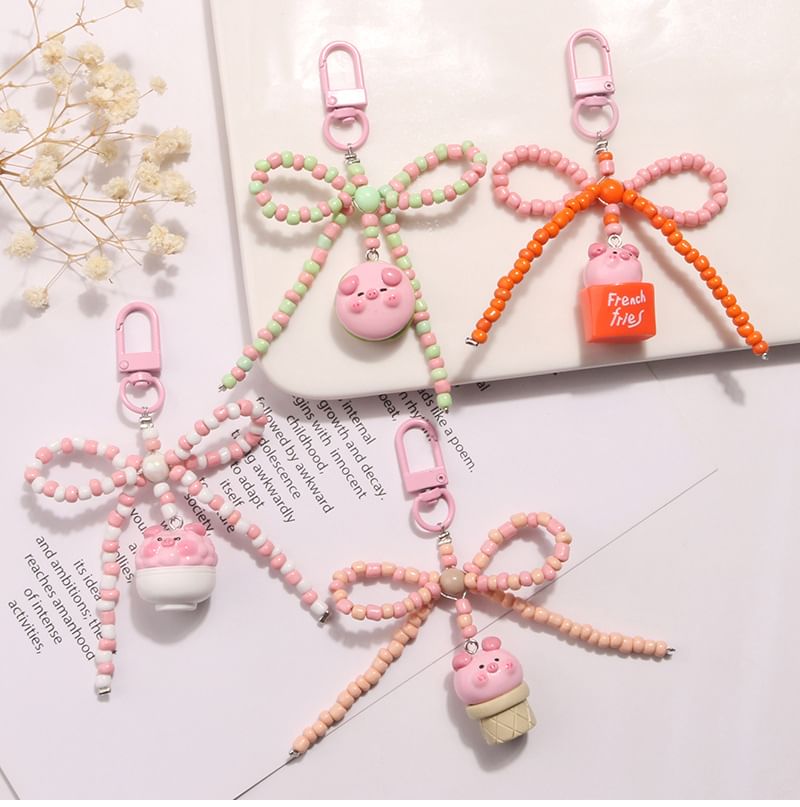 Pig Bow Bead Resin Bag Charm Keyring (Various Designs)