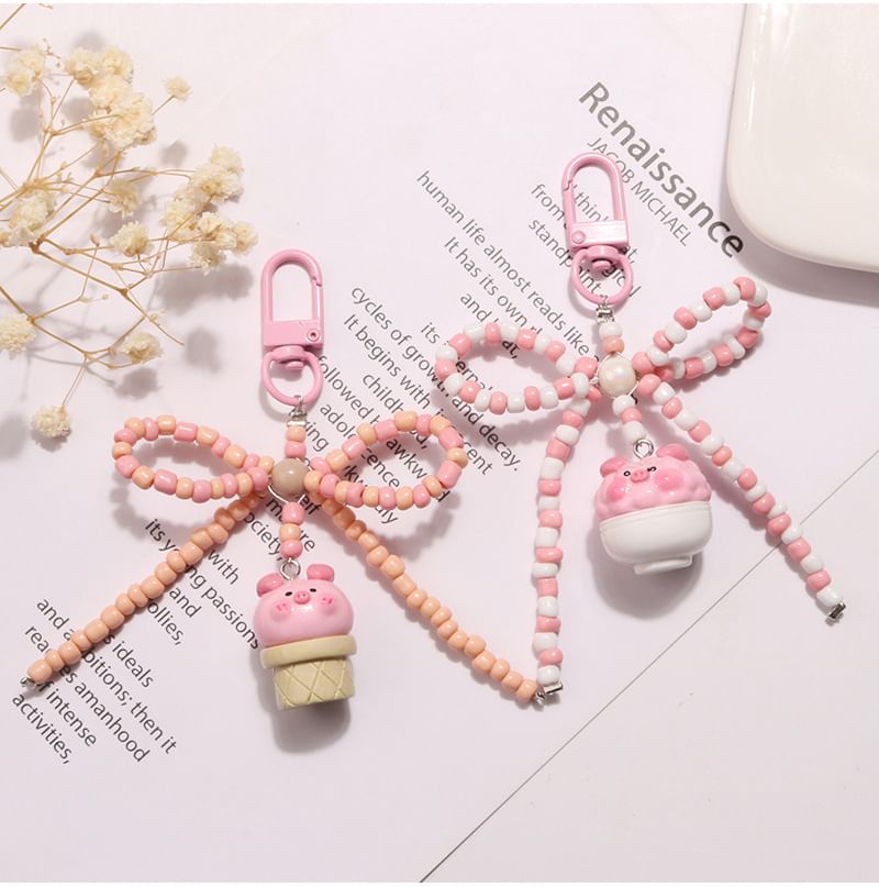 Pig Bow Bead Resin Bag Charm Keyring (Various Designs)