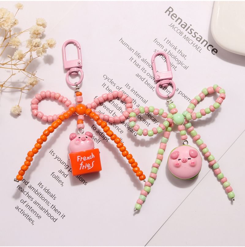 Pig Bow Bead Resin Bag Charm Keyring (Various Designs)