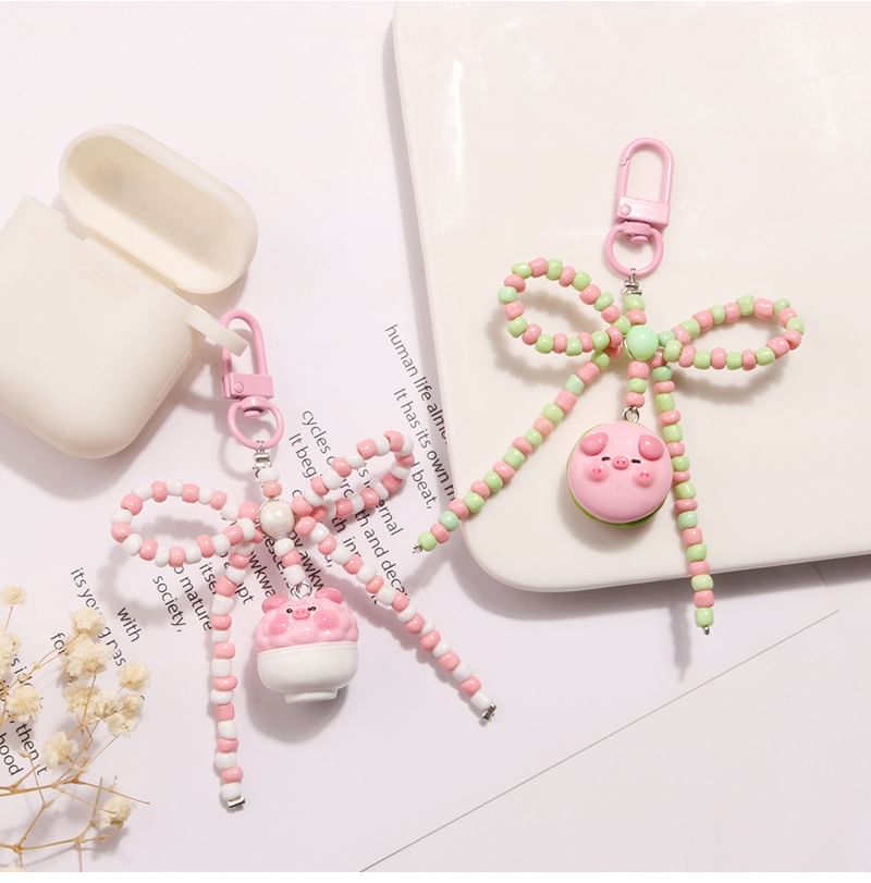 Pig Bow Bead Resin Bag Charm Keyring (Various Designs)