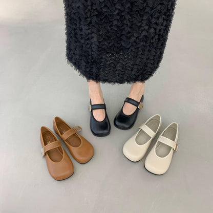 Plain Faux Leather Mary Jane Flats