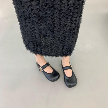 Plain Faux Leather Mary Jane Flats