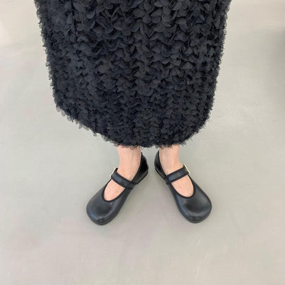 Plain Faux Leather Mary Jane Flats