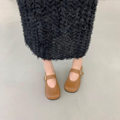 Plain Faux Leather Mary Jane Flats