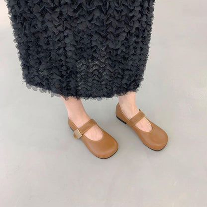 Plain Faux Leather Mary Jane Flats