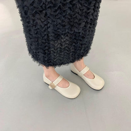 Plain Faux Leather Mary Jane Flats