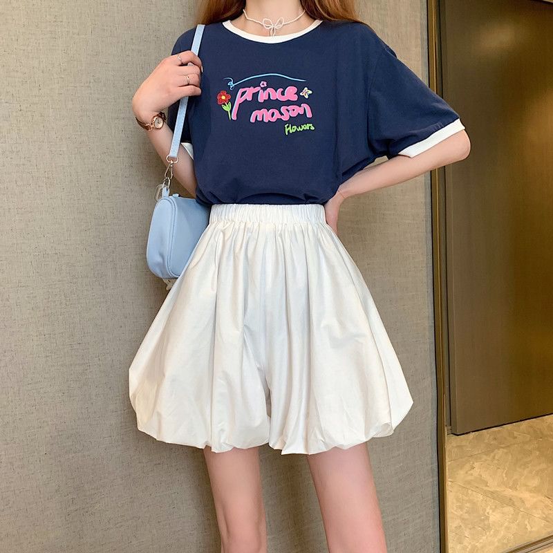 Elastic Waist Plain Mini A-Line Balloon Skirt