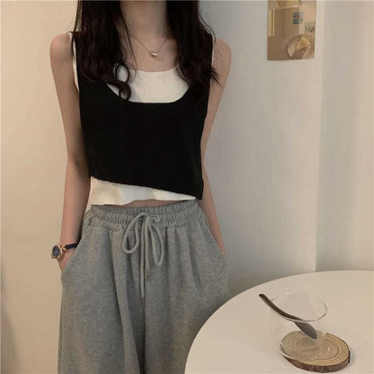 Scoop Neck Mock Two Piece Knit Tank Top