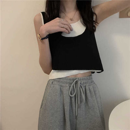 Scoop Neck Mock Two Piece Knit Tank Top