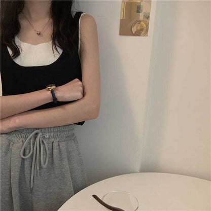 Scoop Neck Mock Two Piece Knit Tank Top