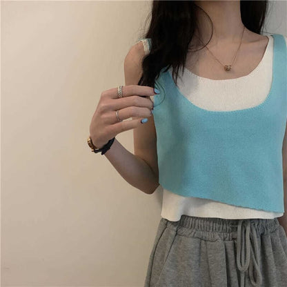 Scoop Neck Mock Two Piece Knit Tank Top