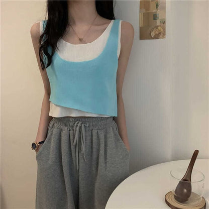 Scoop Neck Mock Two Piece Knit Tank Top