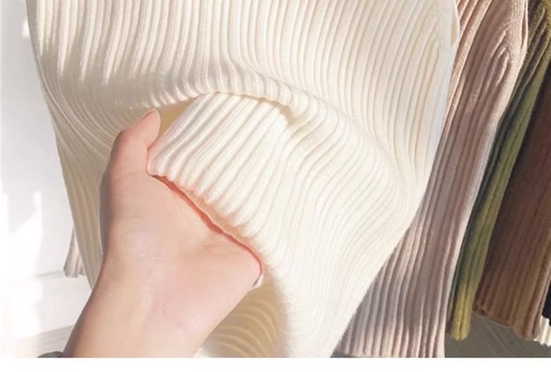 Neck Plain Crew Top Knit Tank Ribbed