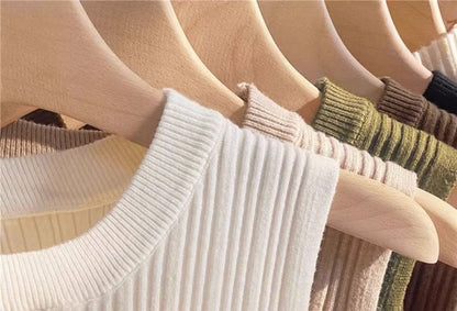 Neck Plain Crew Top Knit Tank Ribbed