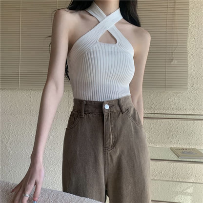 Cross Strap Plain Crop Top