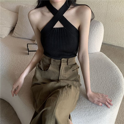Cross Strap Plain Crop Top
