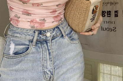 Halter Neck Floral Print Crop Top / Plain Cardigan