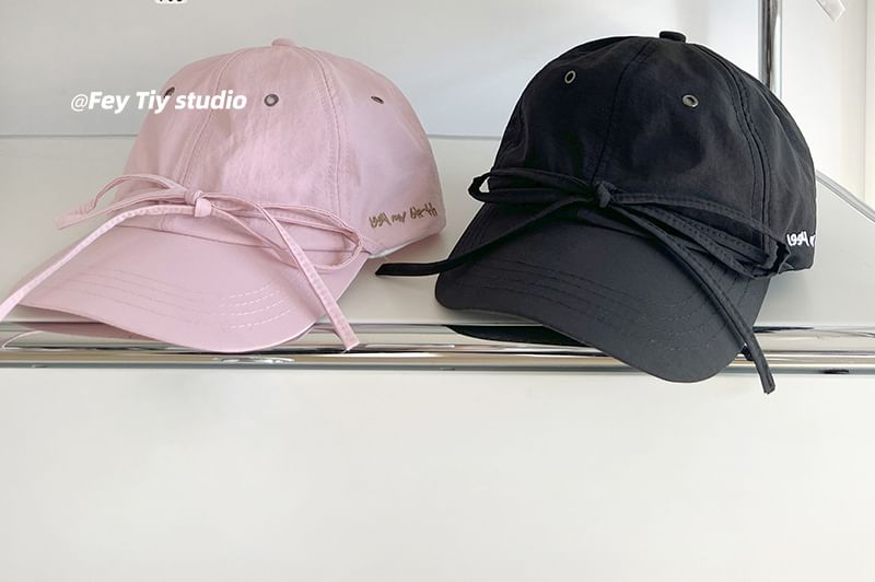 Lettering Embroidered Bow Accent Baseball Cap