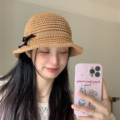 Bow Accent Woven Bucket Hat