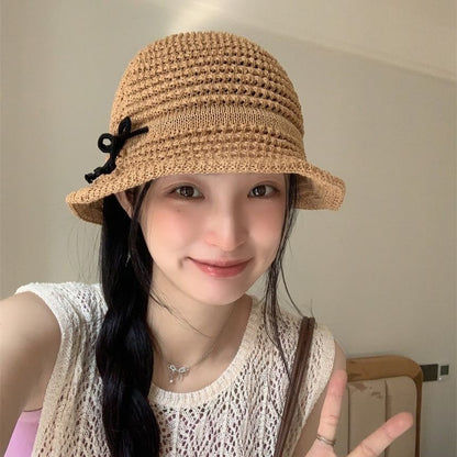 Bow Accent Woven Bucket Hat