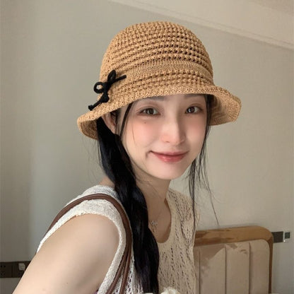 Bow Accent Woven Bucket Hat