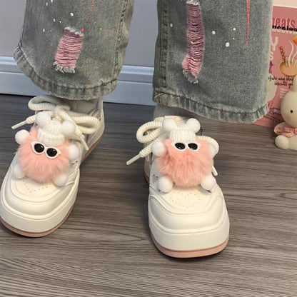 Platform Two Tone Heart Applique Faux Leather Lace-Up Sneakers
