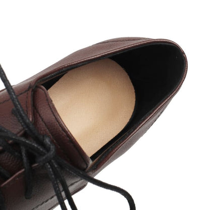 Chunky Heel Plain Faux Leather Lace-Up Pumps