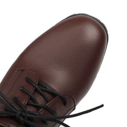 Chunky Heel Plain Faux Leather Lace-Up Pumps