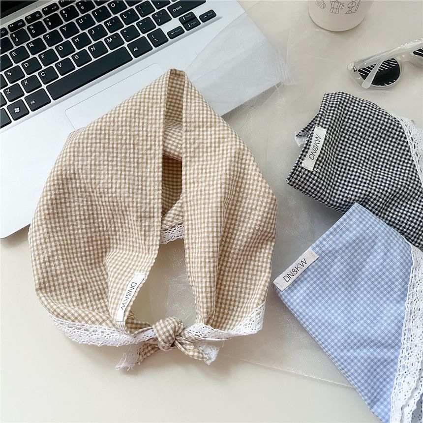 Gingham Lace Trim Headkerchief