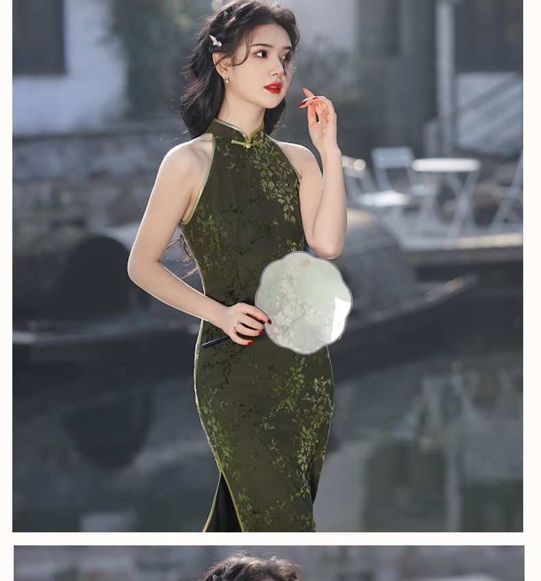 Sleeveless Mesh Tie Dye Midi Qipao Dress