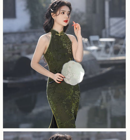 Sleeveless Mesh Tie Dye Midi Qipao Dress