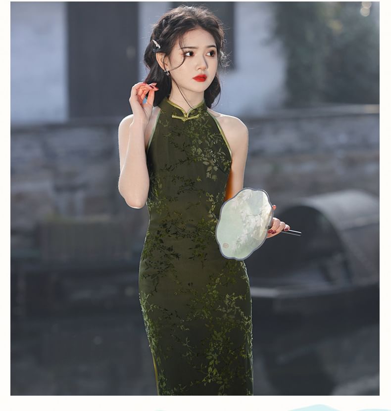 Sleeveless Mesh Tie Dye Midi Qipao Dress